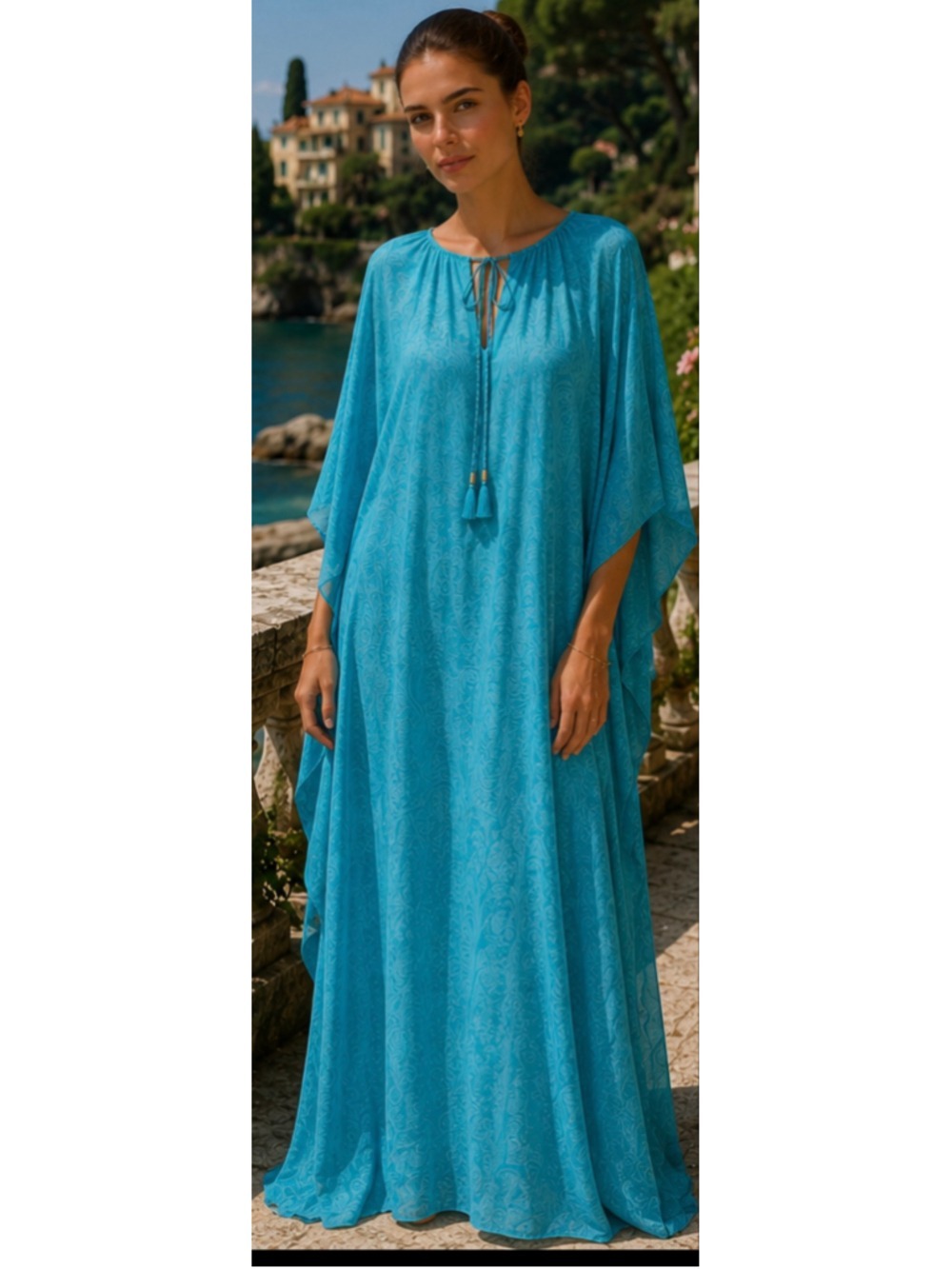 Etro Turquoise Paisley Kaftan Size 10/46 Quiet Luxury Chic Boho New with Tags